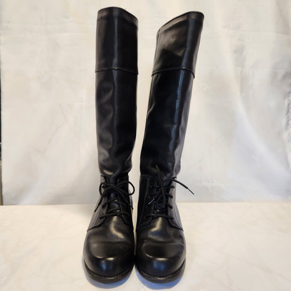 Blondo Leather Riding Boots Oxford‎ Lace Up Knee High Size 6.5 Black Waterproof - Picture 1 of 8